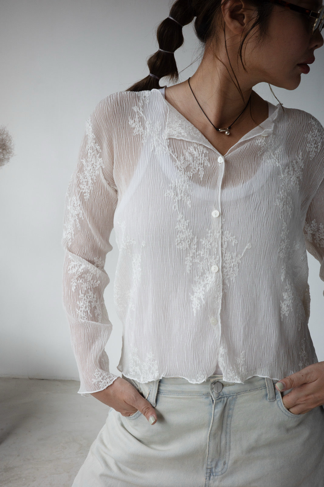 ( IVORY / BLACK ) LACE CARDIGAN