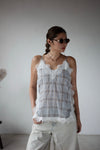 BLUE CHECKERED LACE TRIMMED CAMI