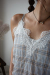 BLUE CHECKERED LACE TRIMMED CAMI