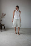 ( WHITE / BLUE STRIPE ) COLLARED HALTER SHIRT VEST WITH WRAP SET *LAST ONE*