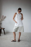 ( WHITE / BLUE STRIPE ) COLLARED HALTER SHIRT VEST WITH WRAP SET *LAST ONE*