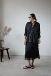 BLACK WRINKLED CHIFFON MIDI SKIRT