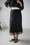 BLACK WRINKLED CHIFFON MIDI SKIRT