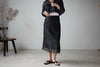 BLACK WRINKLED CHIFFON MIDI SKIRT
