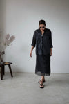 BLACK WRINKLED CHIFFON MIDI SKIRT