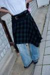 ( BLACK / RED )CHECKERED IRREGULAR MIDI SKIRT
