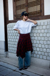 ( BLACK / RED )CHECKERED IRREGULAR MIDI SKIRT