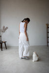 ( WHITE / ASH GREEN ) PLEATED COMFY SUMMER PANTS