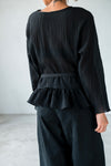 BLACK RUFFLE POPLIN TOP