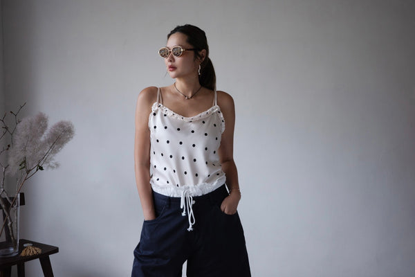 IVORY POLKA DOT SATIN CAMI