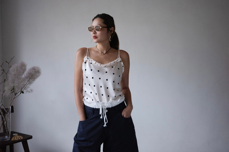 IVORY POLKA DOT SATIN CAMI