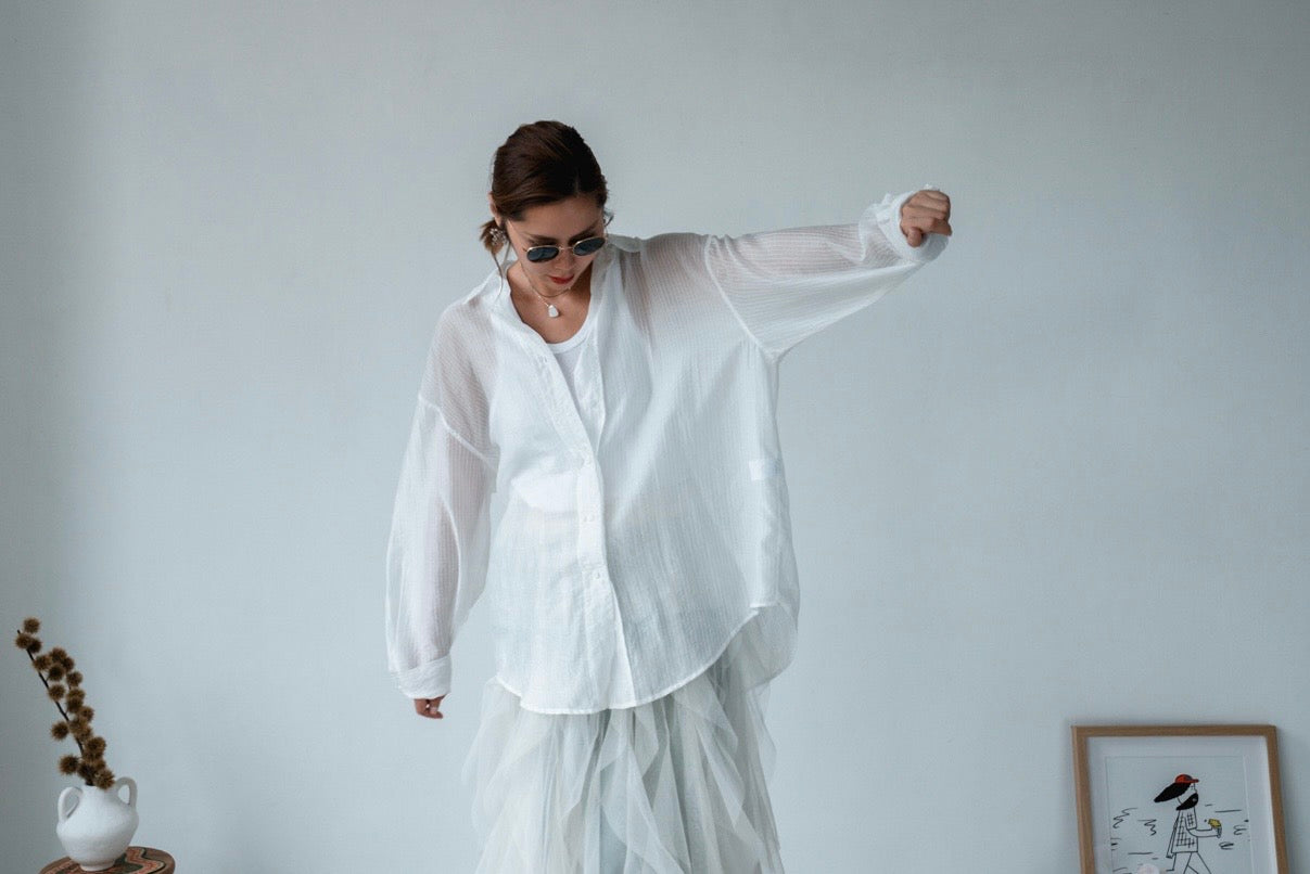 WHITE PINSTRIPED OVERSIZED SHIRT *LAST 2*