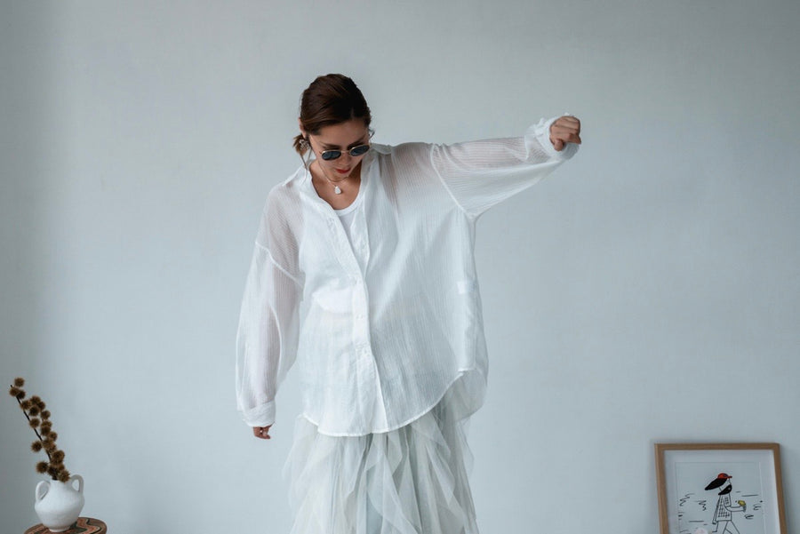 WHITE PINSTRIPED OVERSIZED SHIRT *LAST 2*