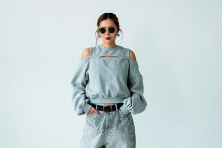 ( GREY / BLACK ) CUTOUT GOOD FIT SWEATSHIRT 🌟BEST BUY🌟