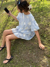 BABY BLUE EMBROIDERED SNOWFLAKES MINI DRESS ( PRE ORDER )