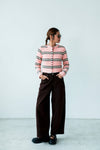 PINK STRIPE FLEECE CARDIGAN