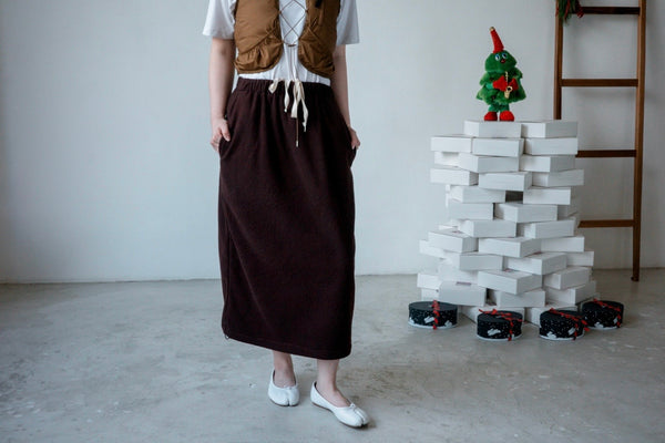 ( OAT YELLOW / BROWN ) FLEECE MIDI SKIRT