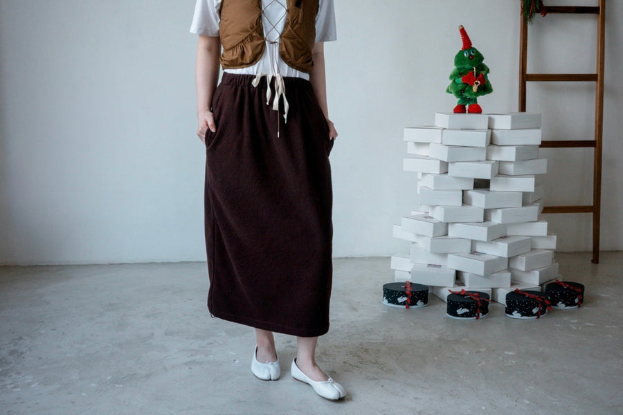 ( OAT YELLOW / BROWN ) FLEECE MIDI SKIRT
