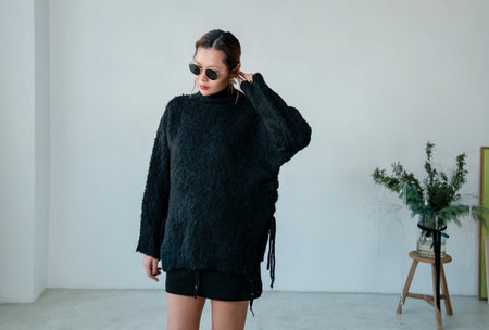 BLACK LACE UP TURTLE NECK WOOL SWEATER *LAST 3*