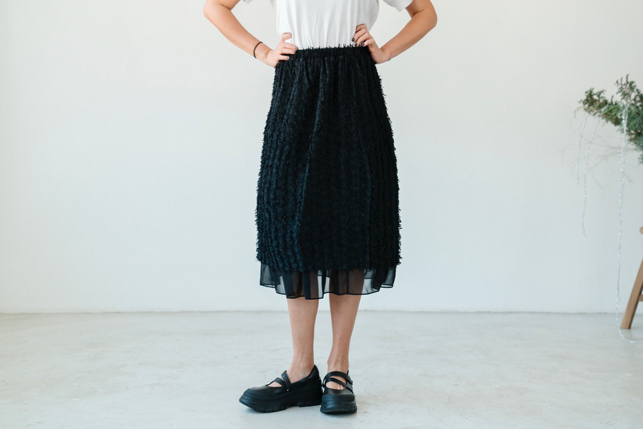 BLACK TASSELS CHIFFON MIDI SKIRT *LAST 3*