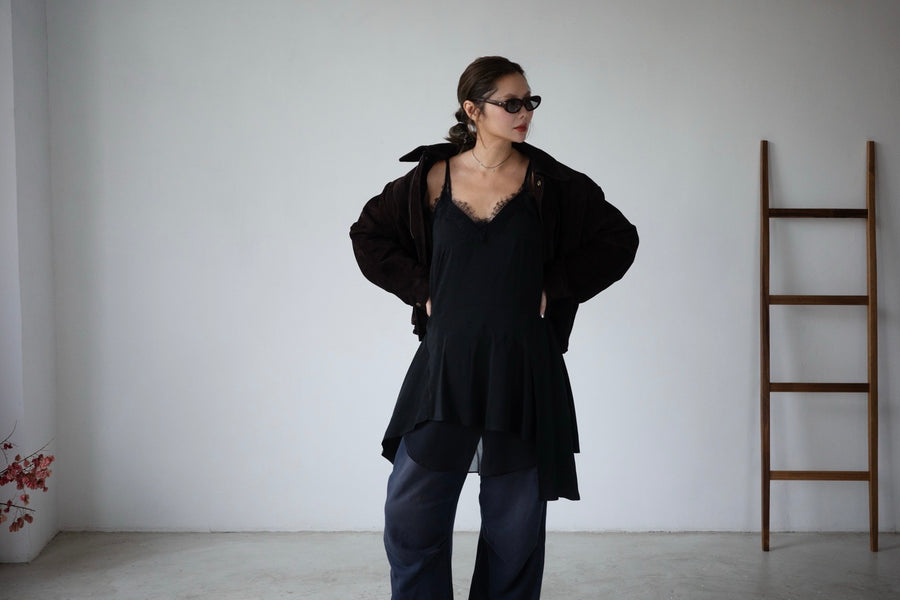 ( WHITE/ BLACK ) LACE TRIMMED SILKY CAMI DRESS