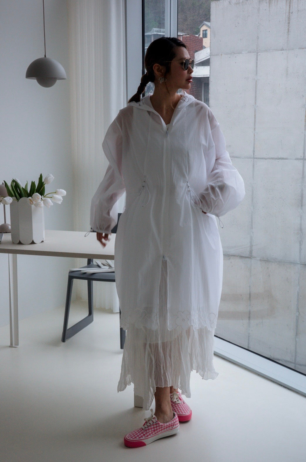 ( WHITE / SAGE ) PREMIUM FLOWER SHEER PARKA 🌟 *LAST 2*