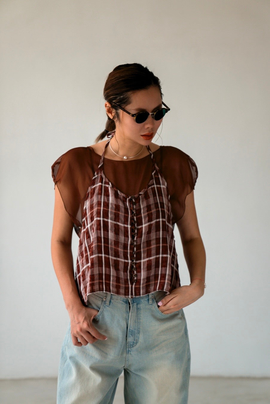 ( BROWN / IVORY ) CHIFFON CHECKERED SET 🌟