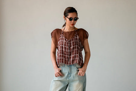 ( BROWN / IVORY ) CHIFFON CHECKERED SET 🌟