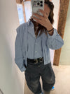 BLUE STRIPED SLEEVED SCARF SHIRT *LAST 2*