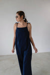 ( IVORY / NAVY ) RUCHED COTTON OVERALL ⭐️