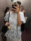 BABY BLUE EMBROIDERED SNOWFLAKES MINI DRESS ( PRE ORDER )