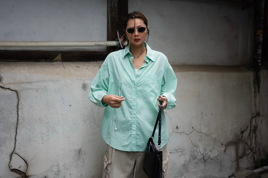 ( MINT / LIGHT PINK ) LOOSE FIT SOFT COTTON SHIRT