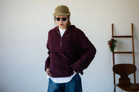 ( BURGUNDY / IVORY ) EXTRA SOFT FLEECE HOODIE JUMPER