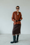 ( BROWN / IVORY ) WRINKLED MIDI CHIFFON SKIRT *LAST ONE*