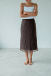 ( BROWN / IVORY ) WRINKLED MIDI CHIFFON SKIRT *LAST ONE*