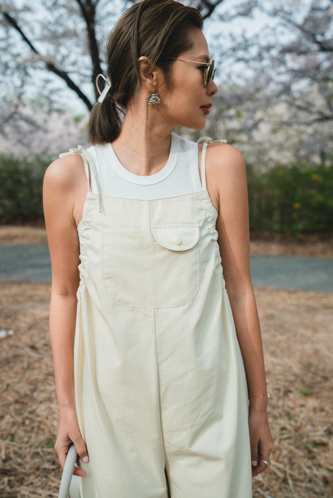 ( IVORY / NAVY ) RUCHED COTTON OVERALL ⭐️