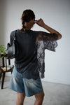 WAHSED GREY LACE TRIMMED REMAKE VINTAGE TEE