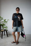WAHSED GREY LACE TRIMMED REMAKE VINTAGE TEE