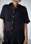 ( NAVY / PINK ) WRINKLED LINEN COTTON SHIRT