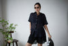 ( NAVY / PINK ) WRINKLED LINEN COTTON SHIRT