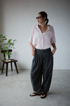 ( NAVY / PINK ) WRINKLED LINEN COTTON SHIRT