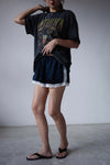 ( NAVY / YELLOW ) SATIN LACE TRIMMED SHORTS