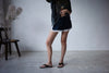 ( NAVY / YELLOW ) SATIN LACE TRIMMED SHORTS