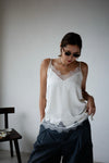 IVORY SATIN RUCHED LACE TRIMMED CAMI