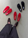 ( CHERRY RED / BLACK ) PLEATED MESH FLATS