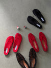 ( CHERRY RED / BLACK ) PLEATED MESH FLATS