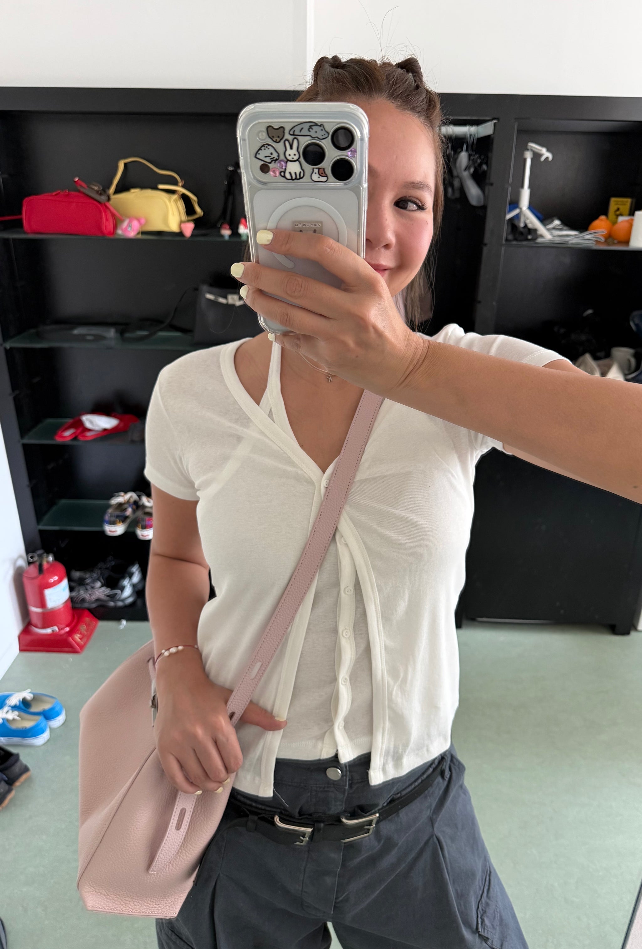 ( WHITE / CHARCOAL  ) WASHED COTTON TWIN TOP ⭐️BEST BUY⭐️