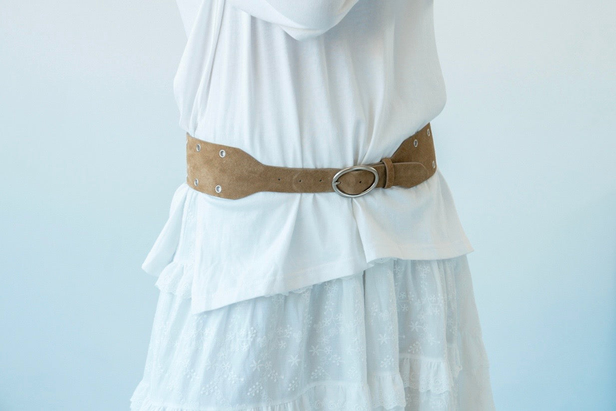 ( BEIGE / CHOCOLATE ) ISABEL ETHNIC SUEDE BELT 🌟BEST BUY🌟