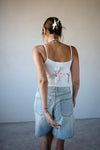 WHITE BEADED STRAP RIBBED TANK TOP