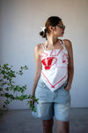 WHITE BEADED STRAP RIBBED TANK TOP